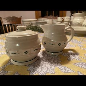 Longaberger traditional green Cream and Sugar